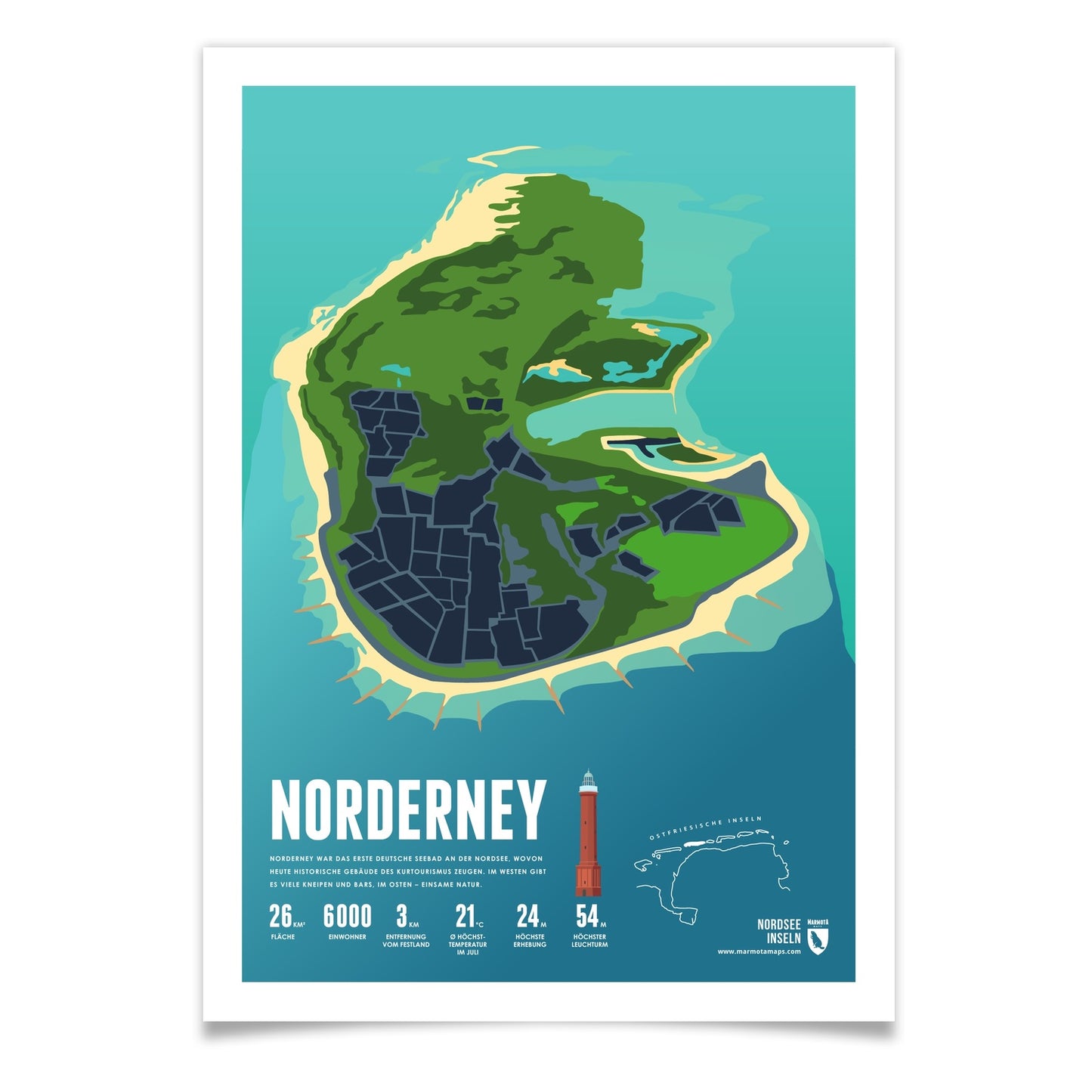 Norderney als illustrierter Druck von Marmota Maps (Ostfriesische Inseln)