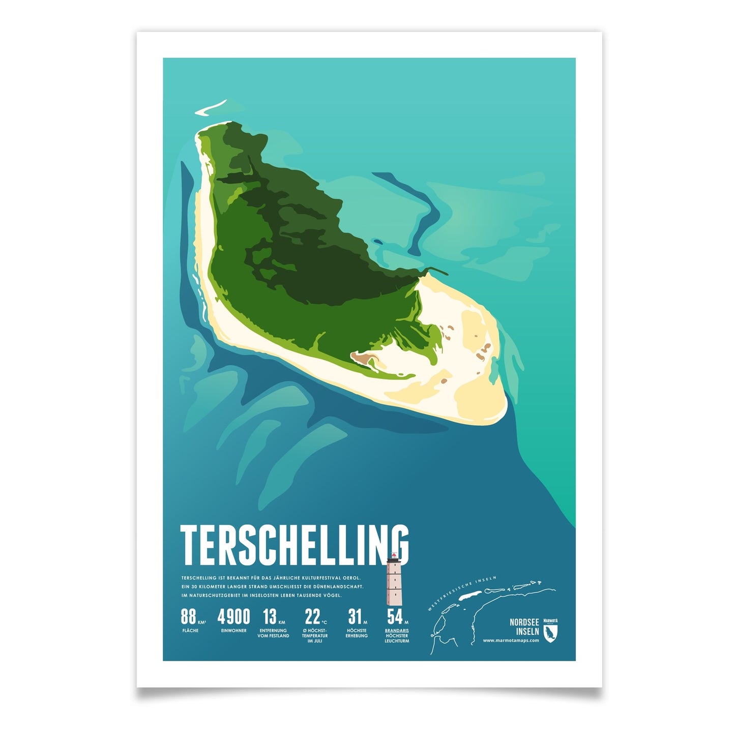Terschelling als illustrierter Druck von Marmota Maps (Westfriesische Inseln)