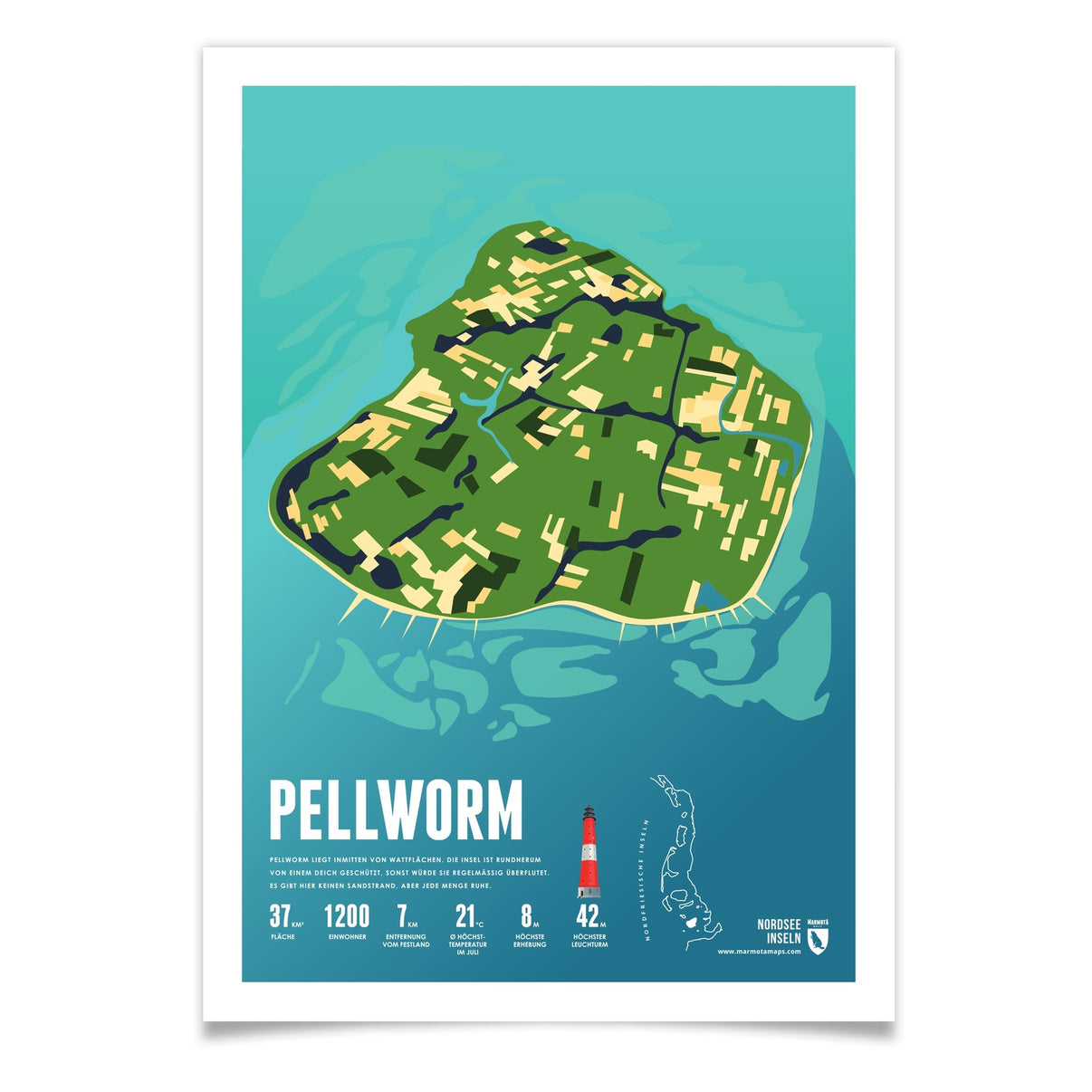 Pellworm als illustrierter Druck von Marmota Maps (Nordfriesische Inseln)