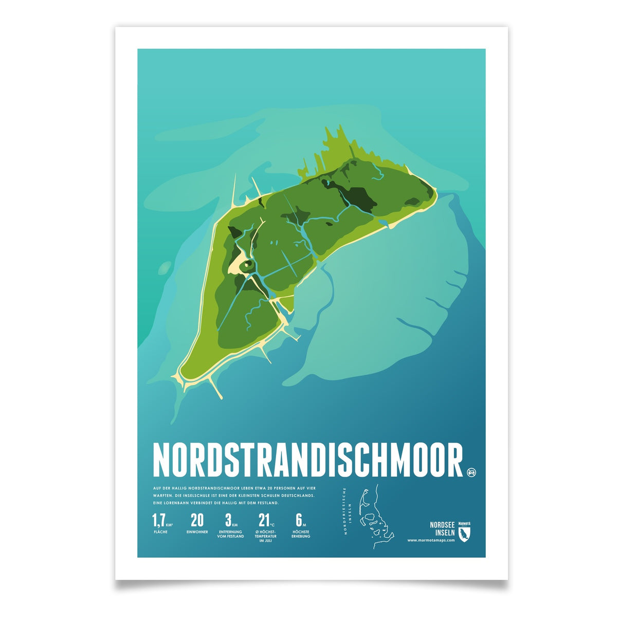Nordstrandischmoor als illustrierter Druck von Marmota Maps (Nordfriesische Inseln, Halligen)