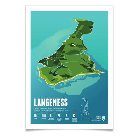 Langeneß als illustrierter Druck von Marmota Maps (Nordfriesische Inseln, Halligen)