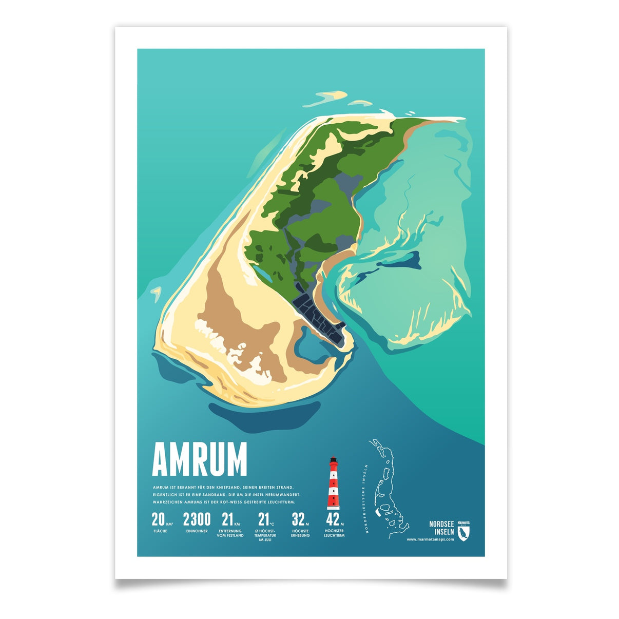 Amrum als illustrierter Druck von Marmota Maps (Nordfriesische Inseln)