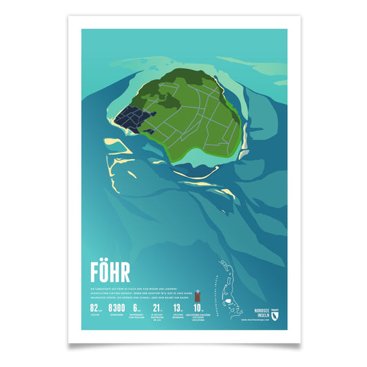 Föhr als illustrierter Druck von Marmota Maps (Nordfriesische Inseln)