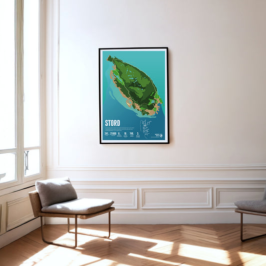 Stord as a print hanging on a wall