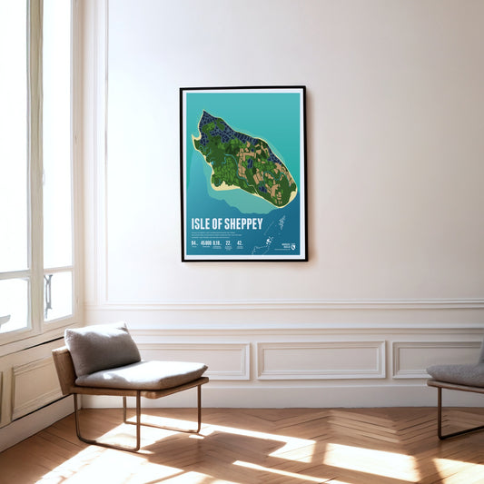 Isle of Sheppey as a print hanging on a wall