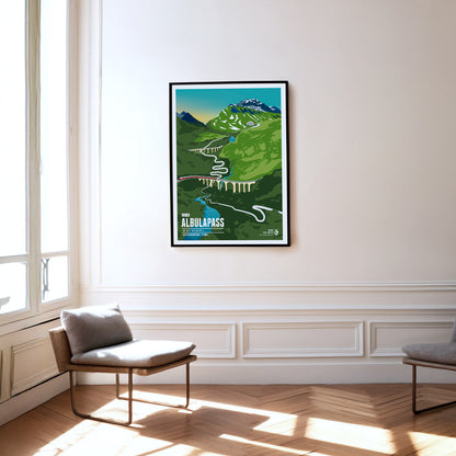 Albulapass als Druck an einer Wand hängend