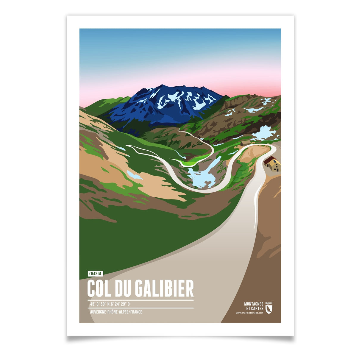 Col du Galibier als illustrierter Druck von Marmota Maps (2642 m)