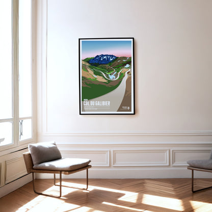 Col du Galibier als Druck an einer Wand hängend