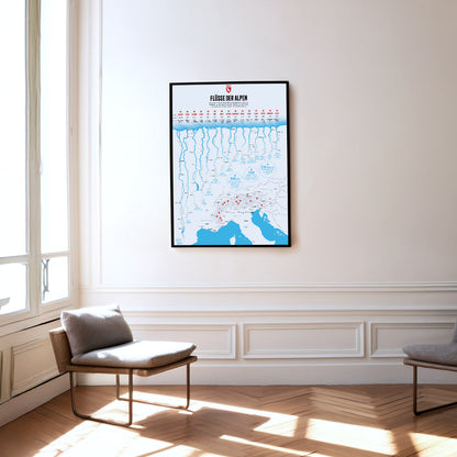 Flüsse der Alpen als illustrierter Druck von Marmota Maps auf Papier