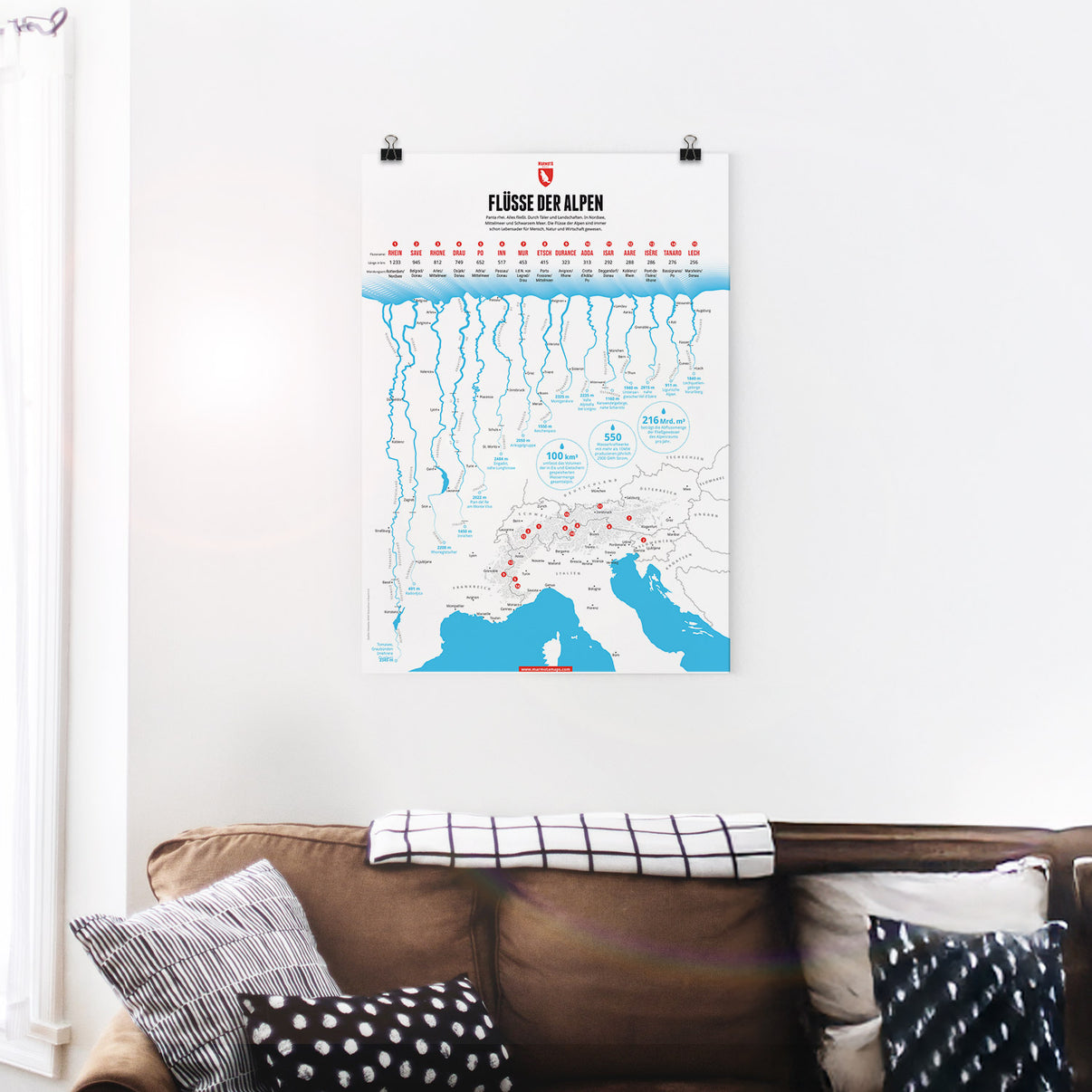 Flüsse der Alpen als illustrierter Druck von Marmota Maps auf Papier
