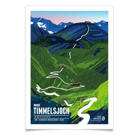 Timmelsjoch als illustrierter Druck von Marmota Maps (2474 m)