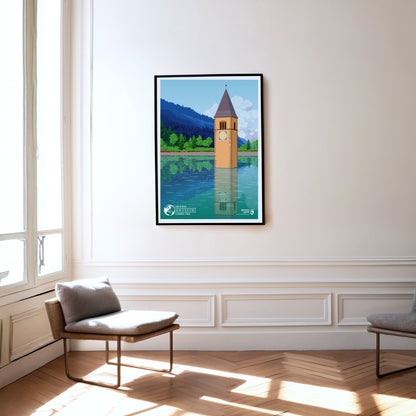 Lago di Resia as a print hanging on a wall