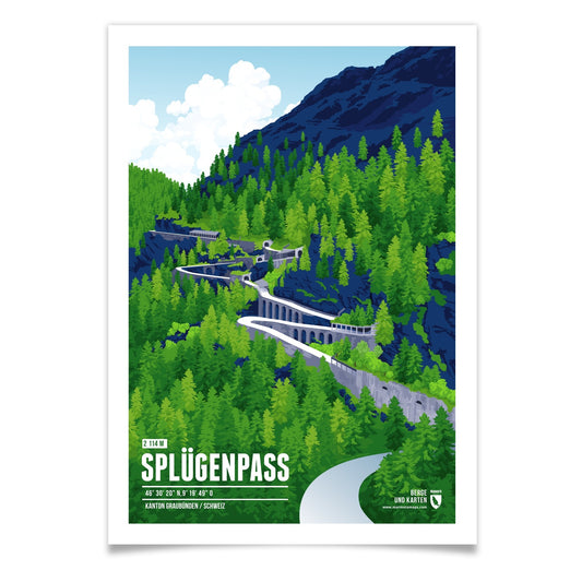 Splügenpass als illustrierter Druck von Marmota Maps (2114 m)