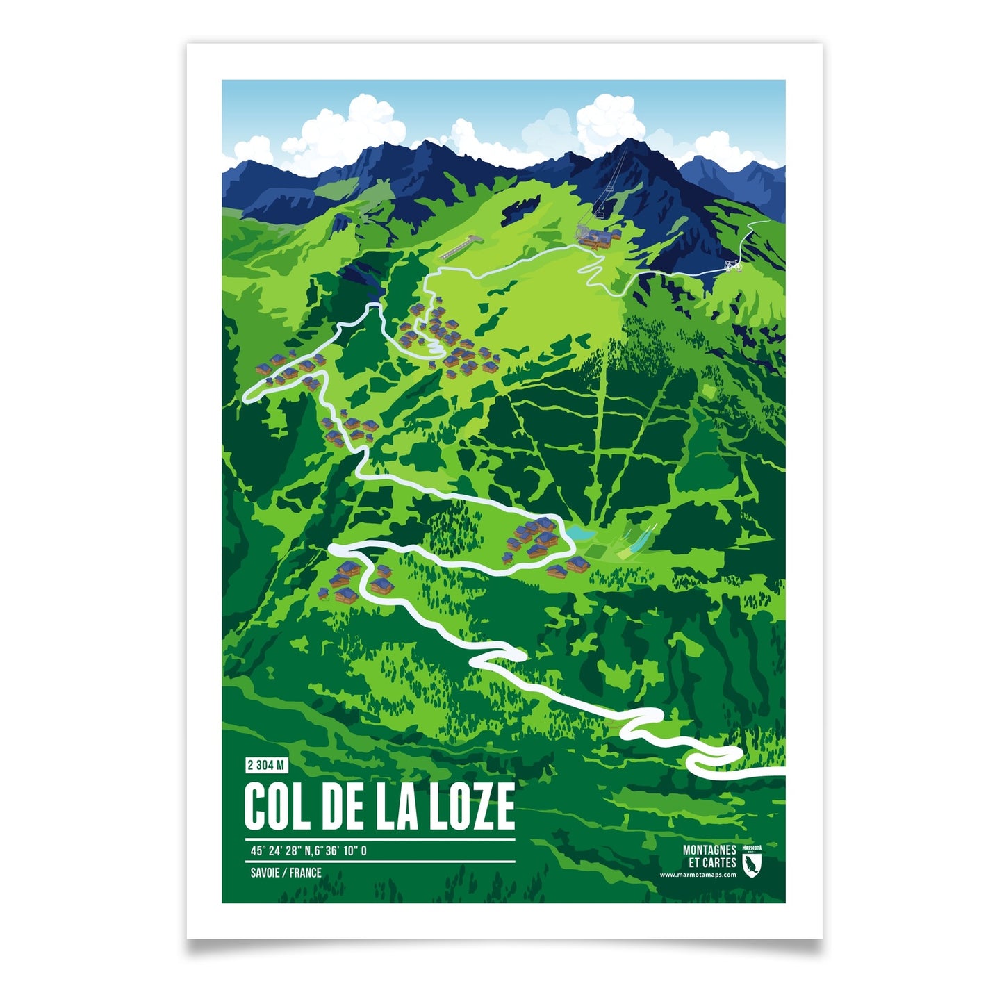 Col de la Loze als illustrierter Druck von Marmota Maps (2304 m)