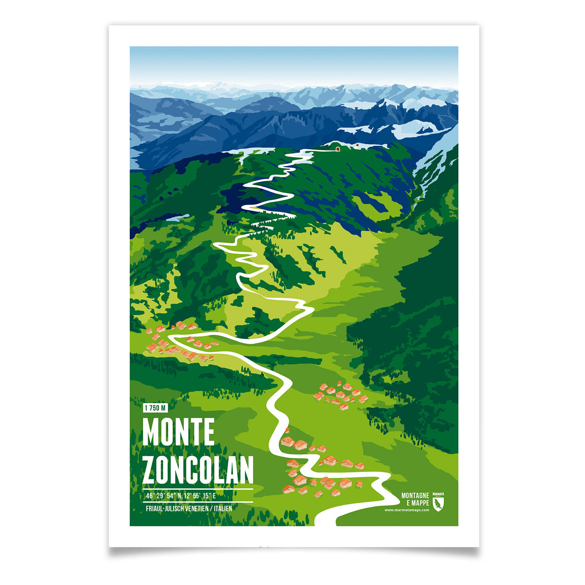 Monte Zoncolan als illustrierter Druck von Marmota Maps (1750 m)