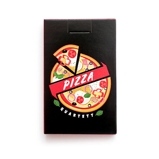 Verpackung des Kartenspiels „Pizza Quartett“ von Marmota Maps
