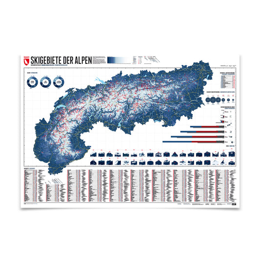 Alpenkarte mit allen Skigebieten – illustrierte Wandkarte von Marmota Maps