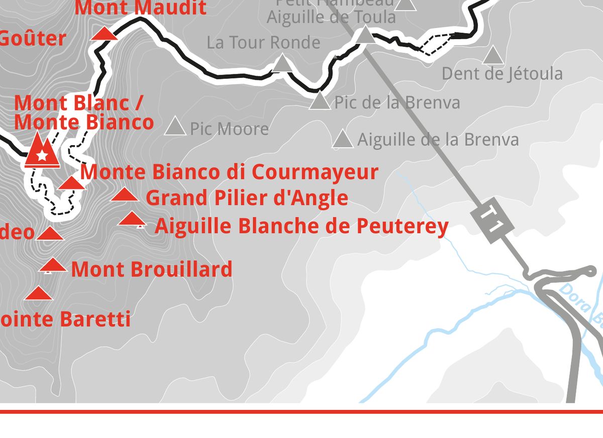 Ausschnitt aus der Wandkarte „82 Viertausender der Alpen“: Aiguille Blanche de Peuterey