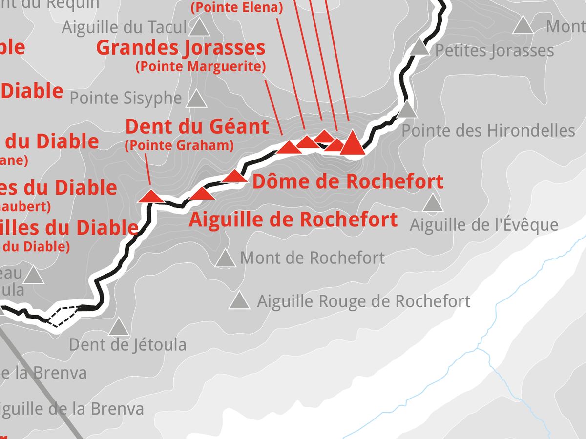 Ausschnitt aus der Wandkarte „82 Viertausender der Alpen“: Aiguille de Rochefort