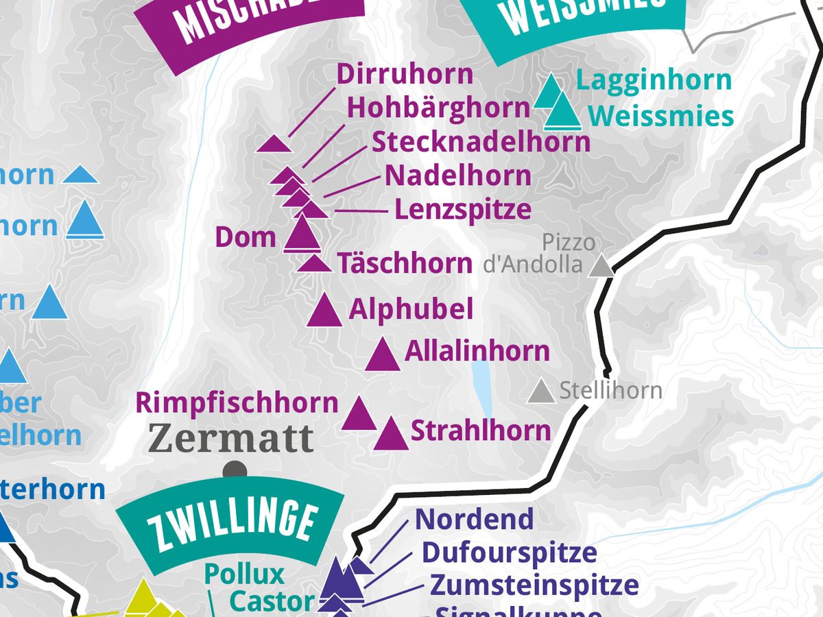 Ausschnitt aus der Wandkarte „82 Viertausender der Alpen“: Alphubel