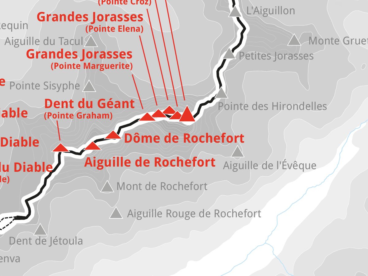 Ausschnitt aus der Wandkarte „82 Viertausender der Alpen“: Dôme de Rochefort