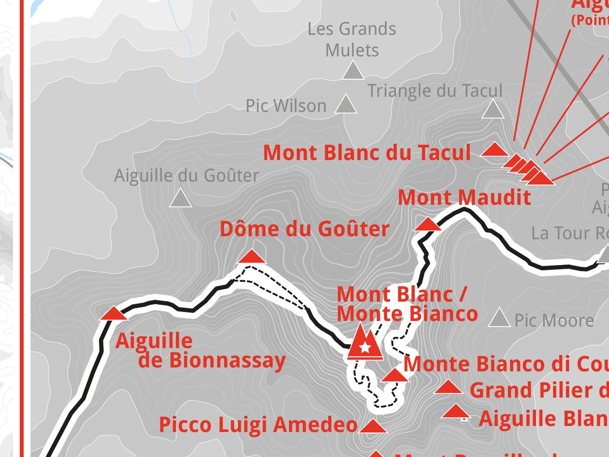 Ausschnitt aus der Wandkarte „82 Viertausender der Alpen“: Dôme du Goûter