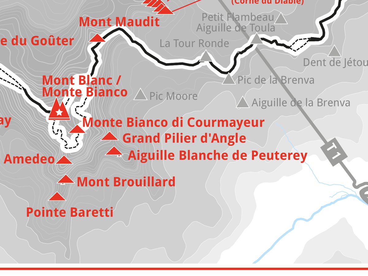 Ausschnitt aus der Wandkarte „82 Viertausender der Alpen“: Grand Pilier d’Angle