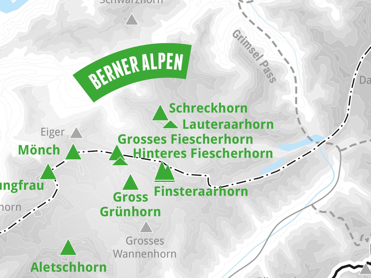 Ausschnitt aus der Wandkarte „82 Viertausender der Alpen“: Grosses Fiescherhorn