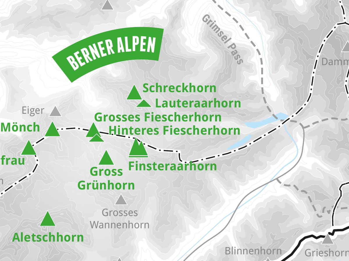Ausschnitt aus der Wandkarte „82 Viertausender der Alpen“: Hinteres Fiescherhorn