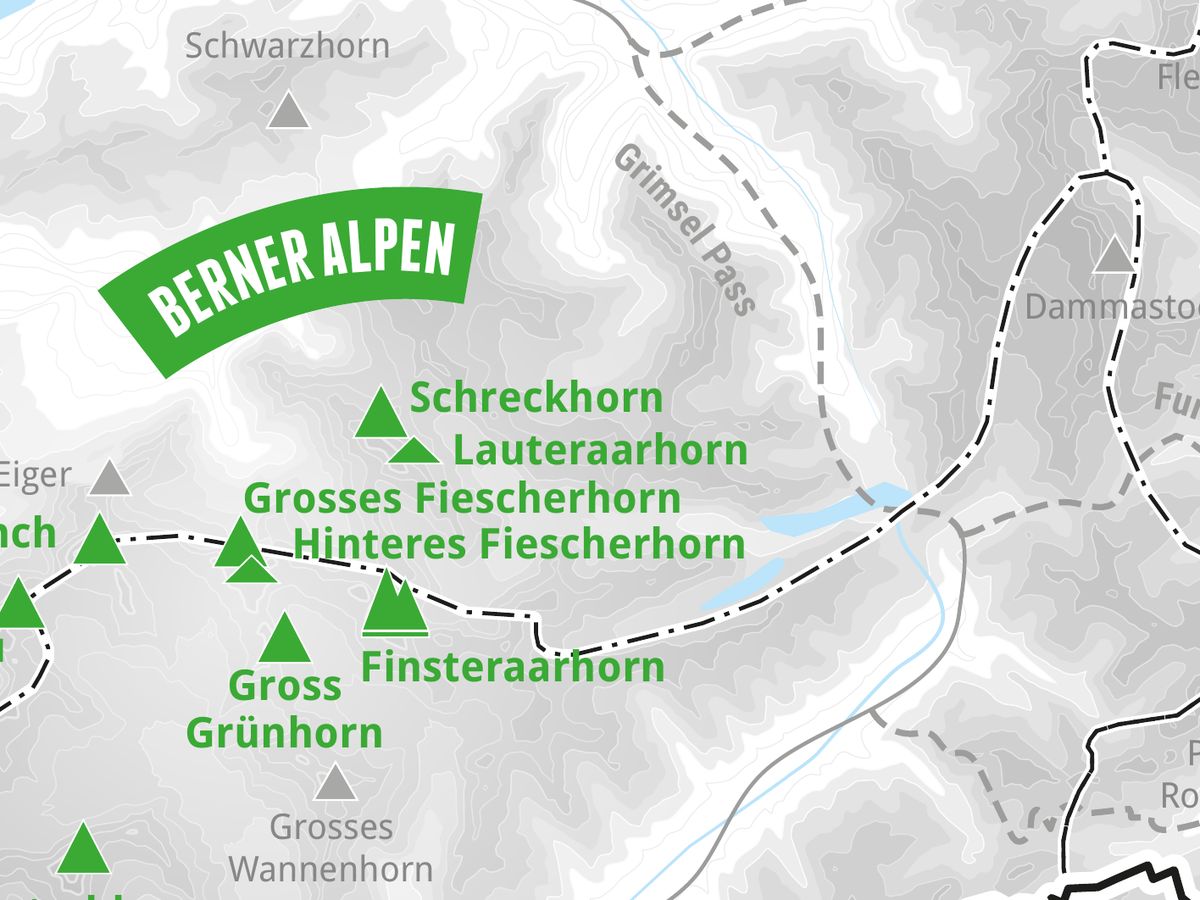 Ausschnitt aus der Wandkarte „82 Viertausender der Alpen“: Lauteraarhorn