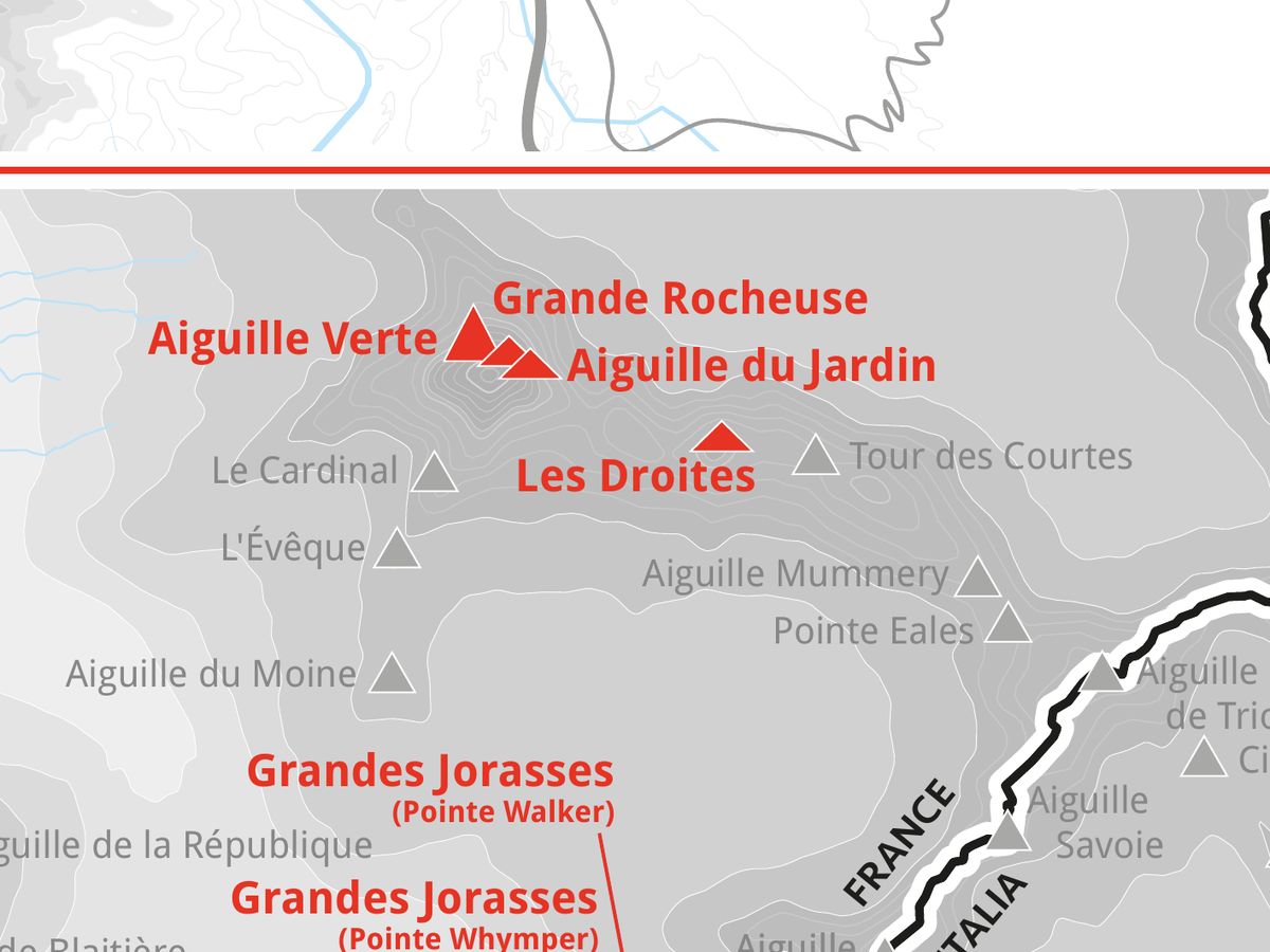Ausschnitt aus der Wandkarte „82 Viertausender der Alpen“: Les Droites