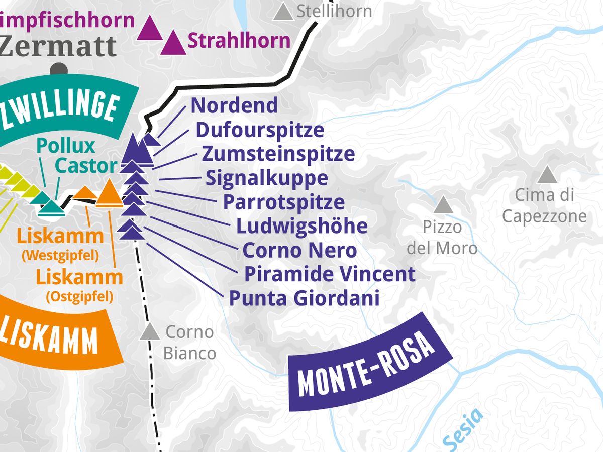 Ausschnitt aus der Wandkarte „82 Viertausender der Alpen“: Ludwigshöhe