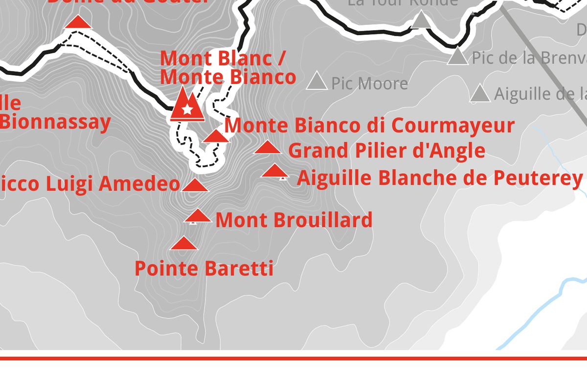 Ausschnitt aus der Wandkarte „82 Viertausender der Alpen“: Mont Brouillard