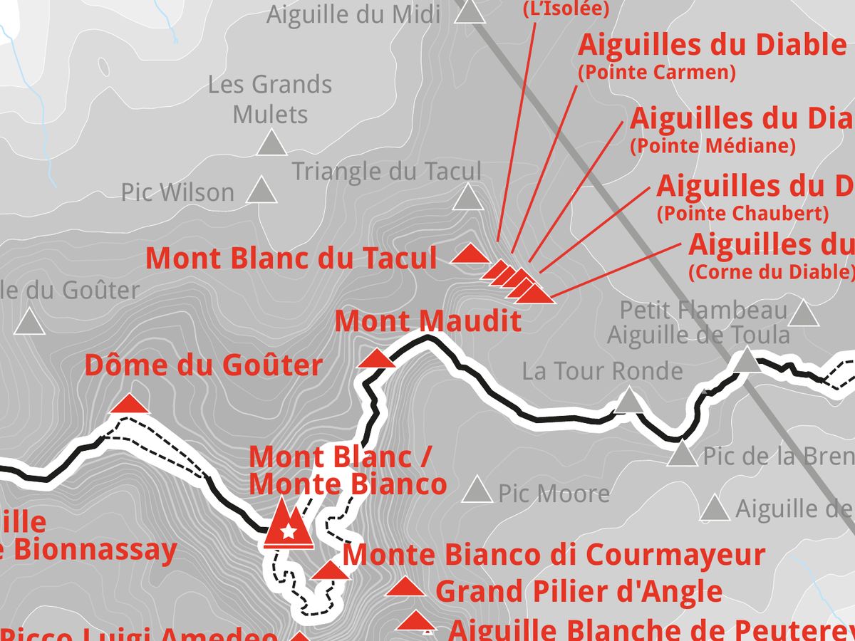 Ausschnitt aus der Wandkarte „82 Viertausender der Alpen“: Mont Maudit