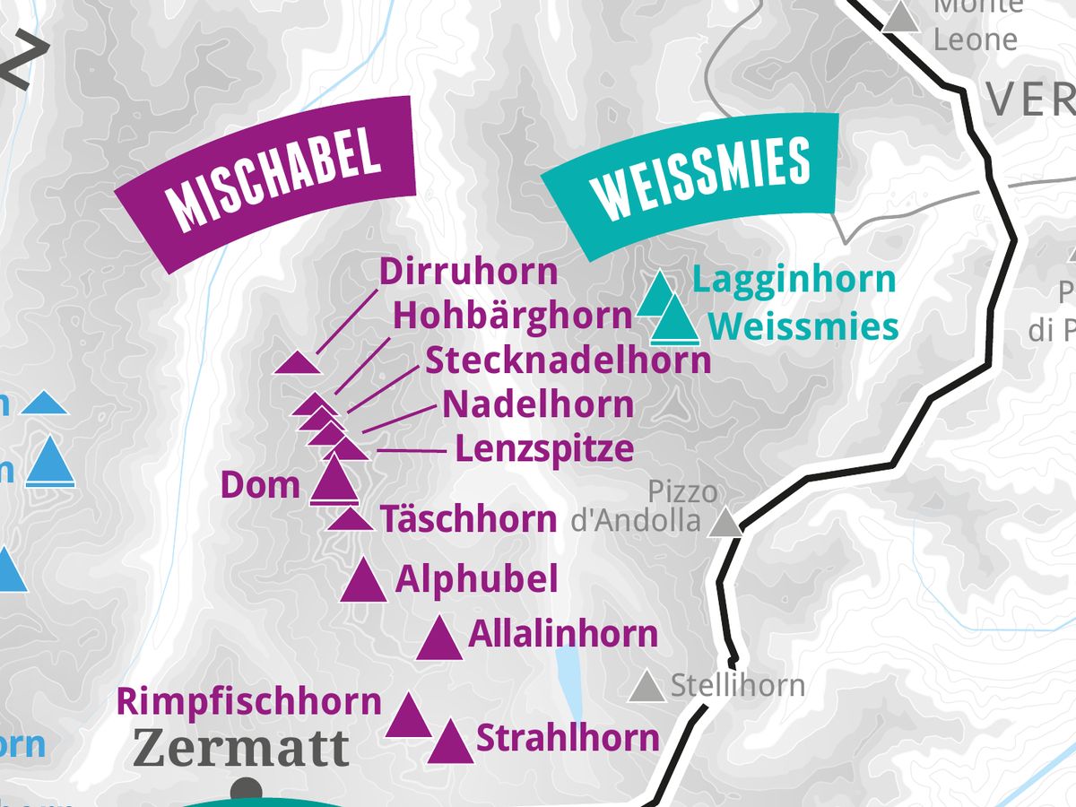 Ausschnitt aus der Wandkarte „82 Viertausender der Alpen“: Nadelhorn
