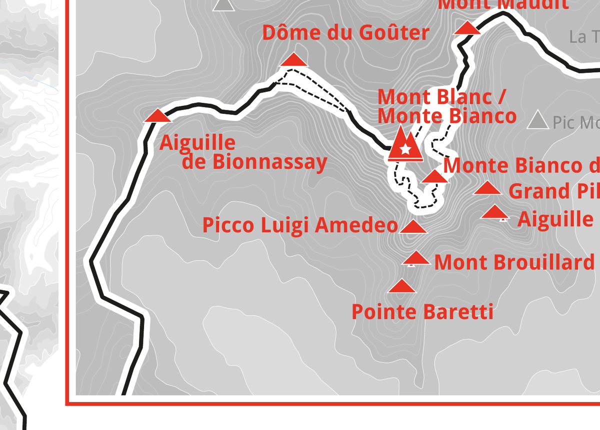 Ausschnitt aus der Wandkarte „82 Viertausender der Alpen“: Picco Luigi Amedeo