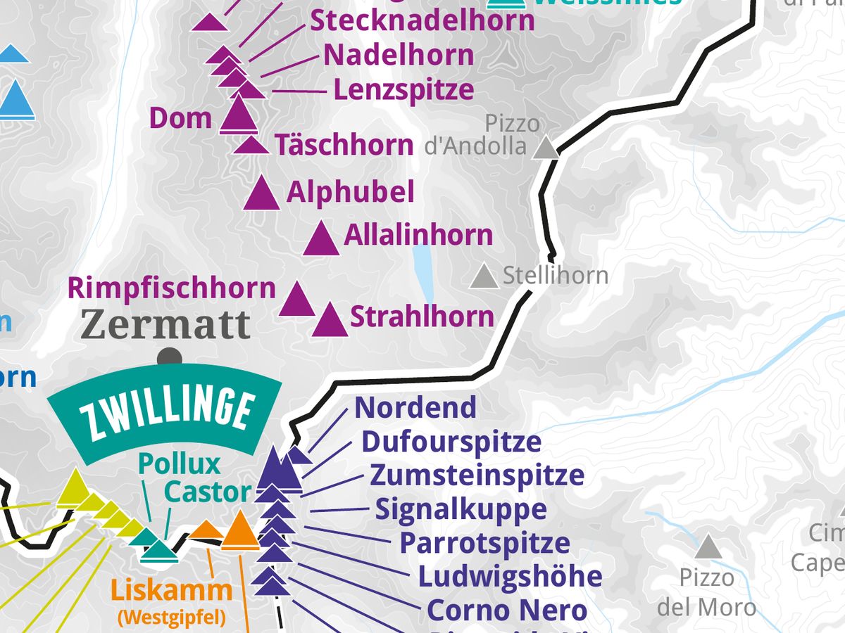 Ausschnitt aus der Wandkarte „82 Viertausender der Alpen“: Strahlhorn