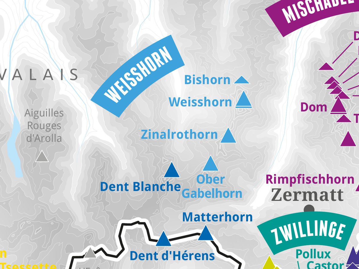 Ausschnitt aus der Wandkarte „82 Viertausender der Alpen“: Zinalrothorn