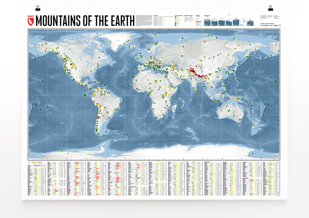 Weltkarte mit über 500 Bergen - Mountains of the Earth