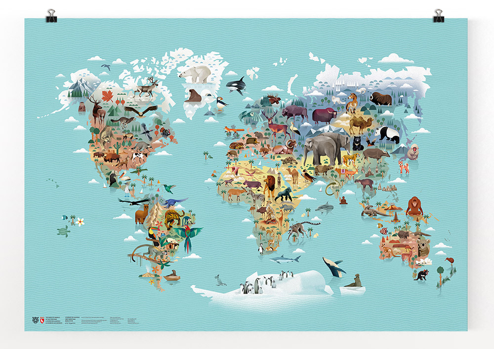 Weltkarte der Tiere - illustriert von Dieter Braun