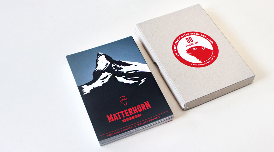 30 illustrierte Alpenberge als Postkarten - Verpackung