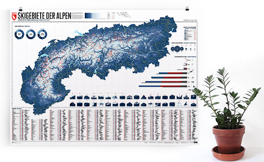 Landkarte der Alpen mit allen Skigebieten