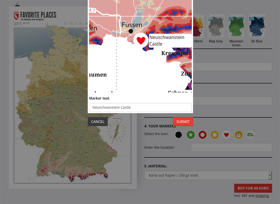Ort eingeben - Position vergrößert - auf der individualisierten Deutschlandkarte