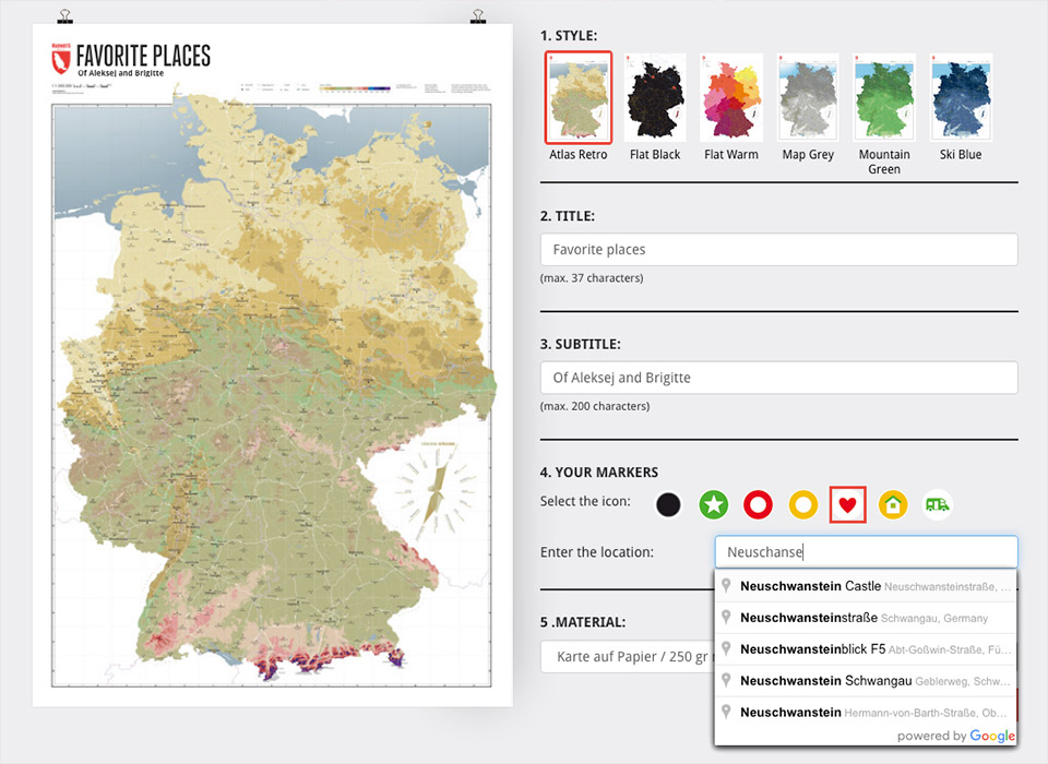 Ort eingeben auf der individualisierten Deutschlandkarte