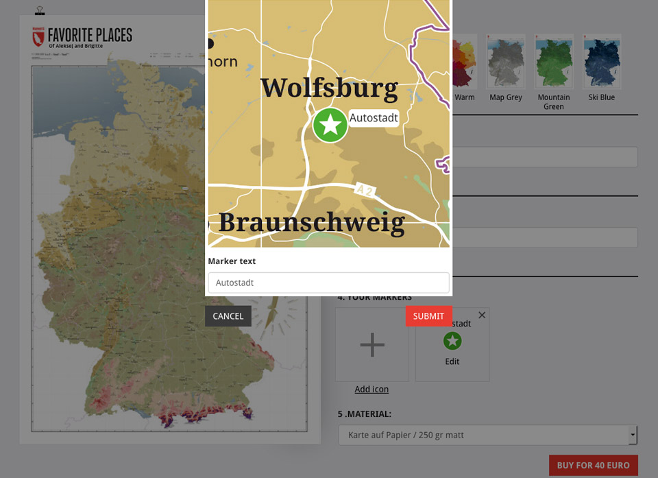 Icon mit der Maus verschieben auf der individualisierten Deutschlandkarte