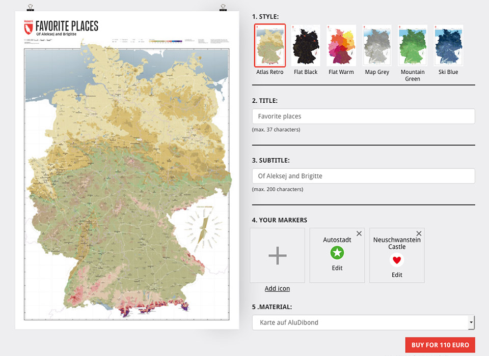Individualisierte Deutschlandkarte auf Aludibond_