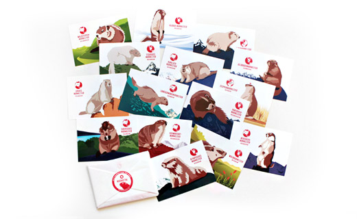 15 illustrierte Murmeltierarten im Marmotini Postkarten