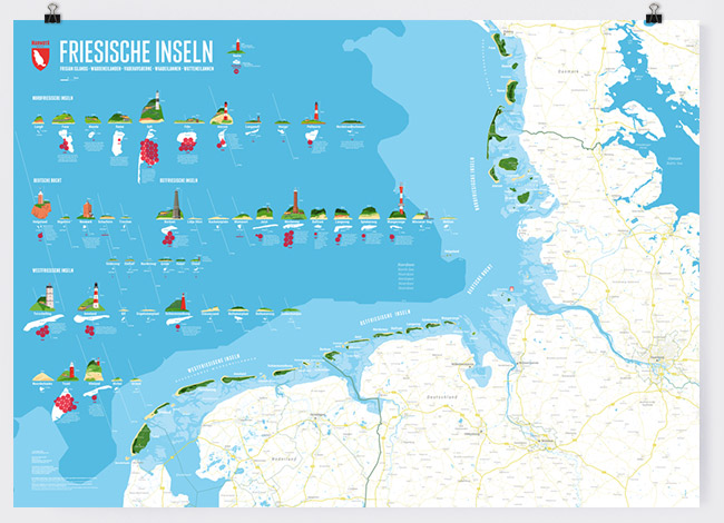 Karte der friesischen Inseln und Nordsee