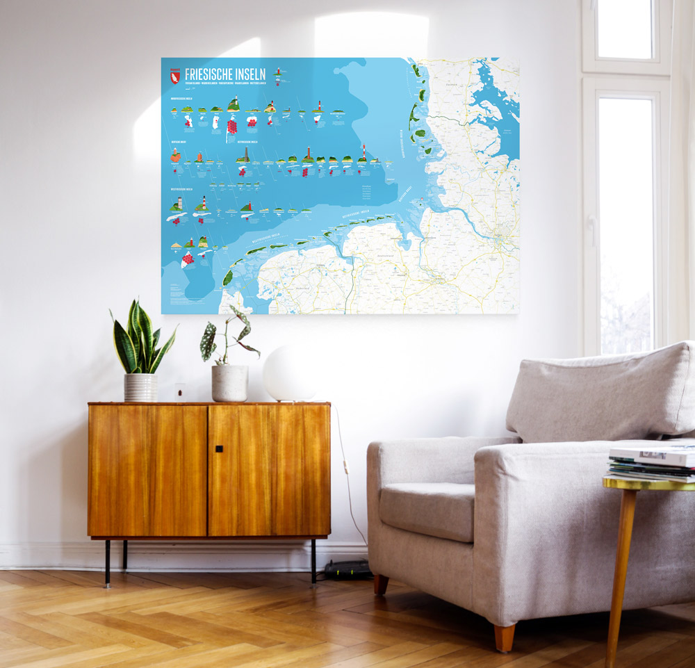 Friesische Inseln Karte zu Hause