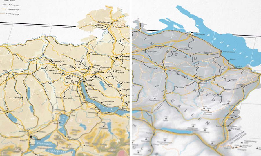 Schweiz Karte - Unterschiedliche Designs